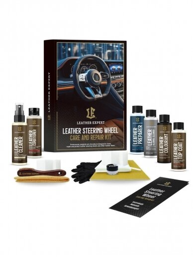 Leather Expert Steering Wheel Care and Repair Kit Black pilnas vairo remonto komplektas